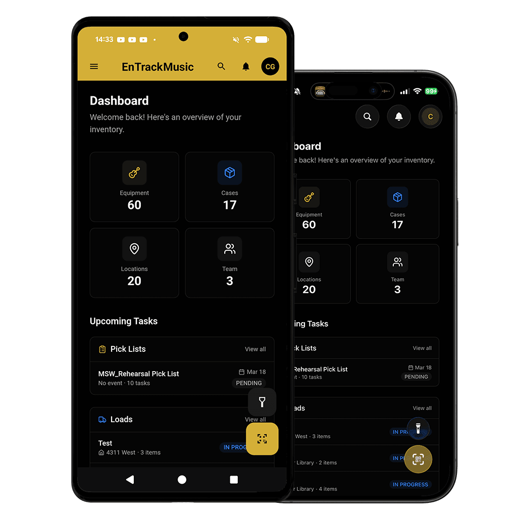 EnTrackMusic dashboard on phone